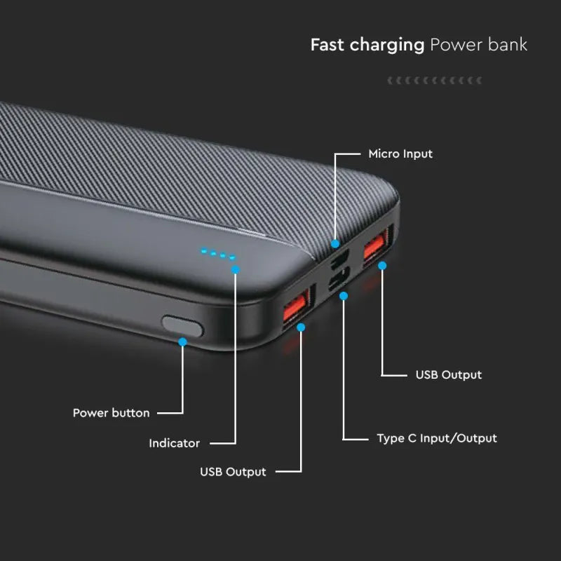 10000mAh Външна Батерия Бързо Зареждане Черна