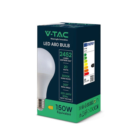 LED Крушка 20W E27 A65 Термо Пластик 3000K