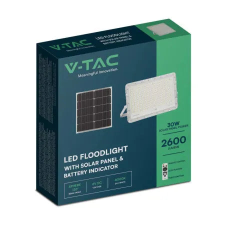 30W LED Соларен Прожектор 6400K Сменяема Батерия Бяло Тяло