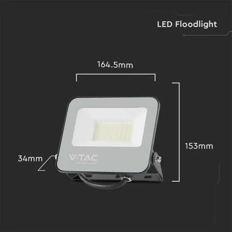 30W LED Прожектор 6500K/4000K Черно Тяло Сиво Стъкло 160lm/W 5год. Гаранция