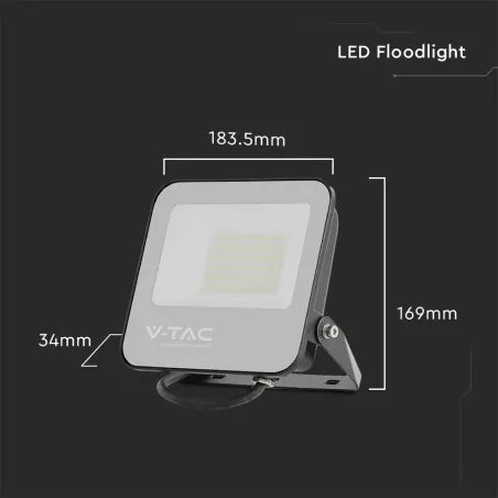 50W LED Прожектор 4000K Черно Тяло Сиво Стъкло 160lm/W 5год. Гаранция