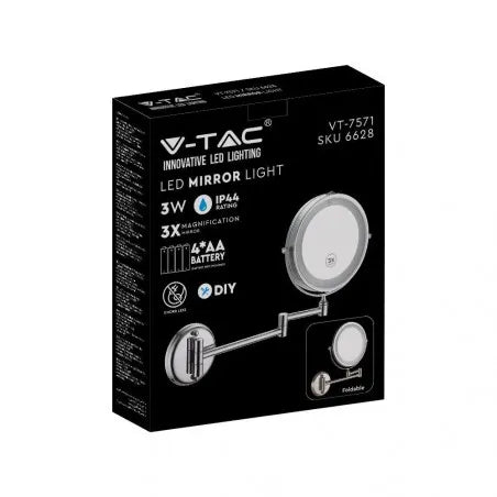 3 LED Огледало за Стена 4 x AA Батерии Тяло Никел