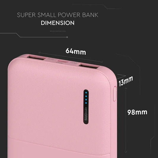 Външна Батерия Мини 5000 mAh Розова