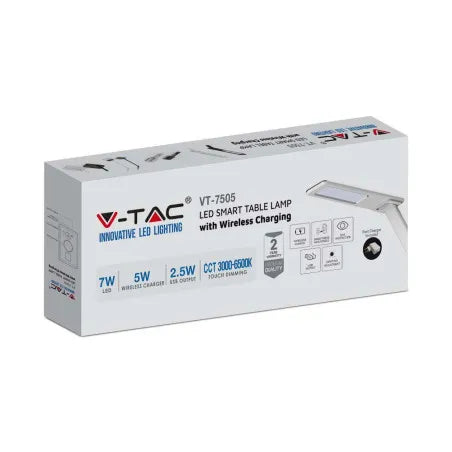 7W Настолна Лампа 3в1 Безжично Зареждане GSM Бяла/Черна Правоъгълна Основа