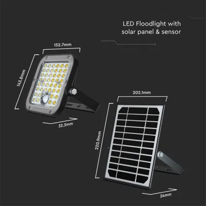10W LED Соларен Прожектор LiFePo Батерия 3.7V Черен 6000K