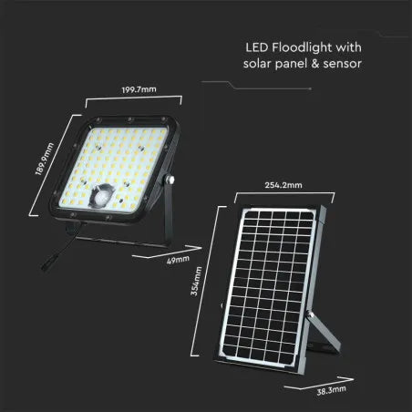30W LED Соларен Прожектор LiFePo Батерия 3.7V Черен 6400K