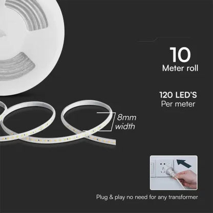 220V LED Лента Сет 10.5W 2835 121 3000К 10м/Сет