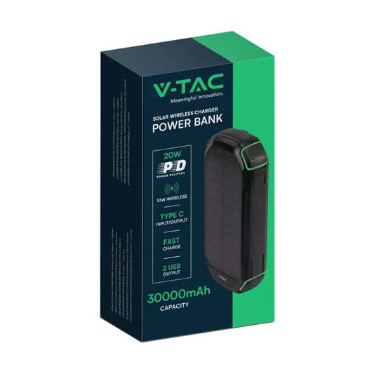 30000mAh Външна Батерия Солар Безжично Зареждане Черна