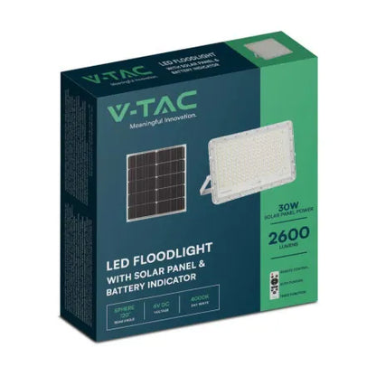 30W LED Соларен Прожектор 6400K Сменяема Батерия Бяло Тяло