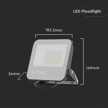 50W LED Прожектор 4000K Черно Тяло Сиво Стъкло 160lm/W 5год. Гаранция