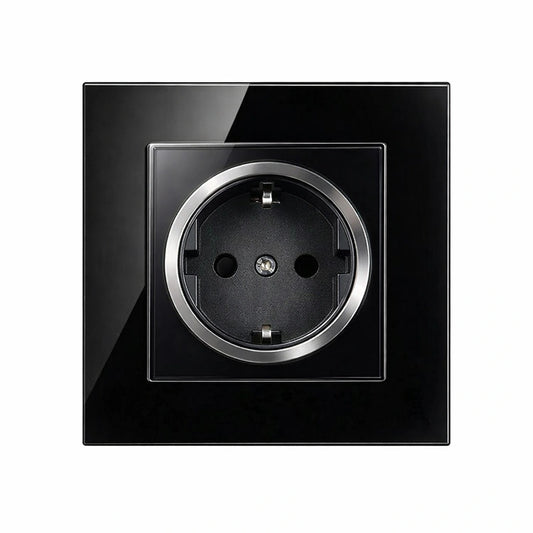 Контакт EU 16А Стъклен Панел Черен