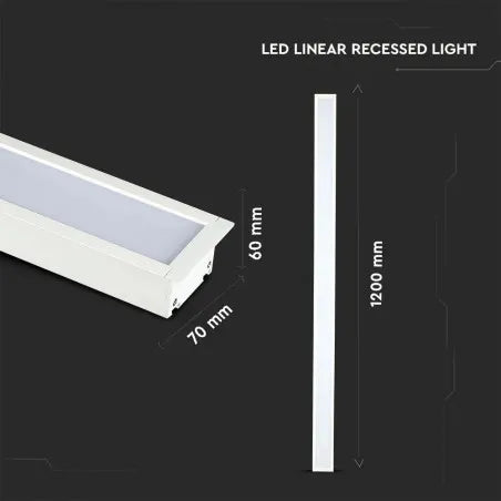 LED Линейно Осветление SAMSUNG Чип 40W За Вграждане Бяло Тяло 4000К 1211x70x35mm