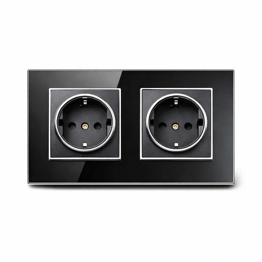 Контакт EU 16A Стъклен Панел Двоен Сериен Черен