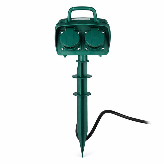 4 Гнезда Градински Разклонител Колче 3х1.5-3м. IP44 Зелен