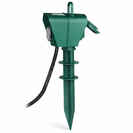 2 Гнезда Градински Разклонител Колче Таймер 3х1.5-3м. IP44 Зелен