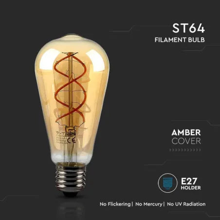 ЛЕД КРУШКА 4.8W E27 ST64 FILAMENT AMBER 2200K