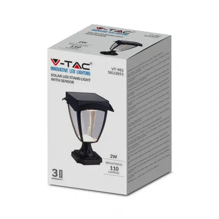 2W LED Соларна Наземна Лампа Черен Мат 3000К+6000К
