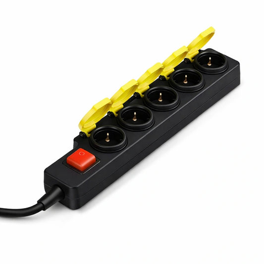 5 Гнезда Разклонител 3х1.5-2м. Ключ IP44 Черно+Жълто